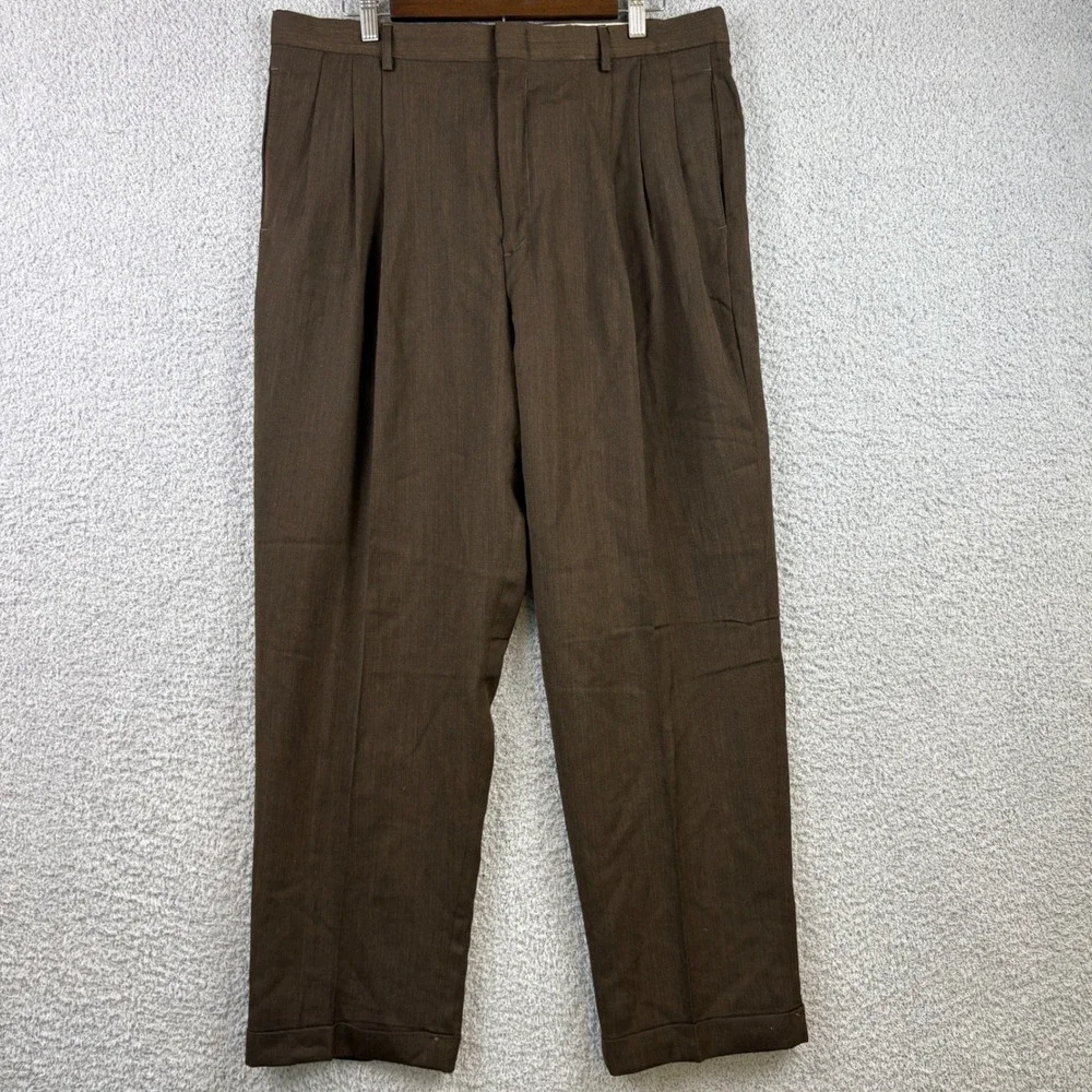 Vintage Dockers Pants Men 36x30 Trouser Pleated Cuffed Worsted Wool Dress Slacks